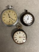 Two silver ladies pocket watches and a gents white metal example