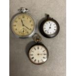 Two silver ladies pocket watches and a gents white metal example