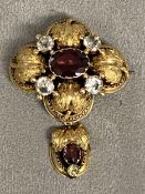 9 ct garnet and diamond flower brooch