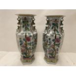 Pair of C20th hexagonal famille vert Chinese style vases,