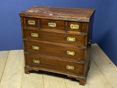 A mahogany Campaign style chest of 3 short over 3 long drawers, with brass inset handles and two