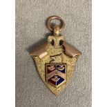 9 Ct gold watch fob with enamel decoration, 11g
