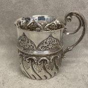 Small sterling silver mug, with chased decoration by James Dixon and Son Sheffield, 1912, 4.1 ozt