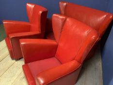 Mid C20th red leather deco style winged suit. Condition: No cushions, generally good, some wear