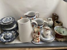 Quantity of general china, including ruby and gold lustre bowl, decorative jugs, ironstone, Copeland