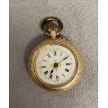 14ct gold French ladies pocket watch with gilt and enamel dial, crown wind movement