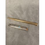 Hallmarked silver penciil holder with turquoise knop and a gold plated propelling pencil