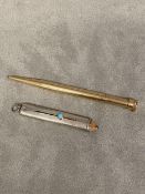Hallmarked silver penciil holder with turquoise knop and a gold plated propelling pencil