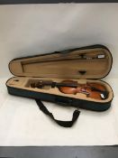 1/2 size possibly French very pretty good condition violin with bow , C19th Mirecourt