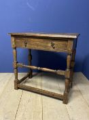 Oak side table, with central drawer and stretcher, 75cm wide 74cm high