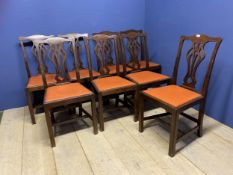 Set of 8 mahogany dining chairs with red drop in seats