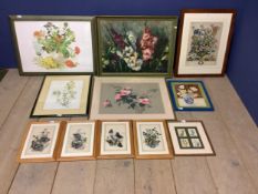 Qty of framed, and framed & glazed prints of botanical interest & a set of 4 in faux bamboo frames