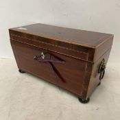 C19th cross banded mahogany fitted sarcophagus tea caddy