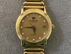 18ct gold plated Raymond Weil automatic ladies wrist watch, on integral strap