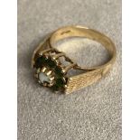 9 ct gold Emerald and Opal flower ring 4 g, size N
