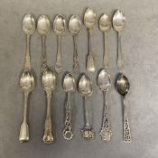 Collection of sterling silver tea spoons of various ages and designs, 6.8ozt total