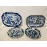 Four Chinese style blue and white plates, some with wear