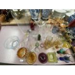 Qty glassware including coloured hock glasses, moulded Lalique style vase, glass dome etc