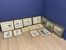 Qty of framed & glazed pictures & prints including a set of 4 of carriages (Labelled Verso,