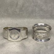 Sterling silver napkin ring and another white metal example, 2ozt