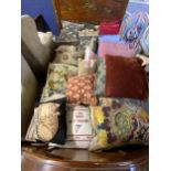 Quantity of decorative cushions etc, from a good cottage clearance