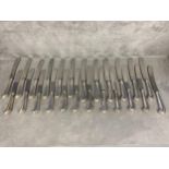 Set of 12 mid C18th table knives & 11 matching dessert knives (1 odd) with Hallmarked Silver