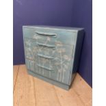 Contemporary four drawer chest of drawers, painted blue with white cow parsley pattern 72cm wide x