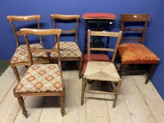 A quantity of chairs, to include a Pre Dieu, 3 Victorian tulip wood needlepoint seat chairs, rush