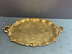 Good heavy early Victorian Hallmarked Silver ornately embossed oval 2 handled tray, extensively
