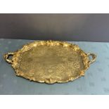 Good heavy early Victorian Hallmarked Silver ornately embossed oval 2 handled tray, extensively