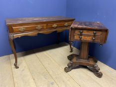 A Regency mahogany/rosewood Pembroke work table, with two drawers to front, central column to