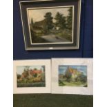 Pair of unframed watercolours, Manor Farm, Grovesend, Glos, George Holloway (1882-1997), and