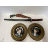 Decorative Arabian sword, Indian Dagger/Samurai style sword, pair of wall plates (proceeds to