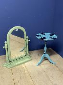 Small decorative tripod wine table, painted with blue and black patterns, and a dressing table