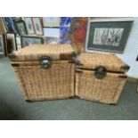 Two square wicker baskets with lids