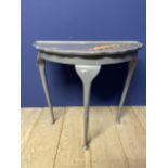 Small demi lune table, painted in grey and decorated with colourful lizards 74cm high x 74cm wide