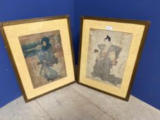 Pair Framed and glazed portraits of oriental man and woman in traditional dress