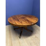 A fine quality Regency rosewood circular tilt top centre table, on quadruped base, inlaid with brass
