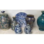 Middle Eastern style decorative pottery and ceramic wares, vases, pots, plates etc (7) all with
