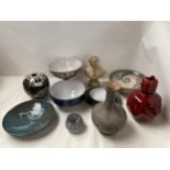 Qty of Studio pottery & small classical bust, Lambeth vases (named to base Silicon), etc