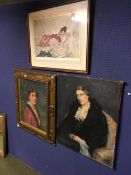 Two portraits of ladies, one with gilt frame, one signed D Long 1937, see images for details, both