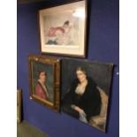 Two portraits of ladies, one with gilt frame, one signed D Long 1937, see images for details, both