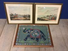 Set of 2 framed & glazed hunting prints Lachasse & a framed and glazed decorative screen of an