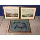 Set of 2 framed & glazed hunting prints Lachasse & a framed and glazed decorative screen of an