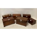 6 various fine quality polished walnut, mahogany and rosewood fitted tea caddies