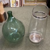 Large decorative bottle green standing vase & another with a handle