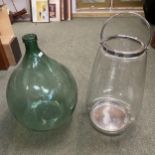 Large decorative bottle green standing vase & another with a handle