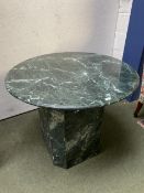 Large heavy green marble table, with central column, 102cm diameter, 80cm high