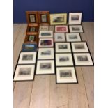 Qty of small framed & glazed prints including a set of coloured engravings of locations around the