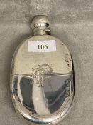 Sterling silver oval hip flask, London 1903 by Frederick Bradford Macrea (Army & Navy Coop Society